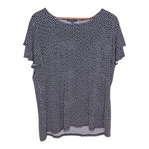 Adrianna Papell Polka Dot Ruffle Sleeve Top Blouse Blue Women's‎ 1X